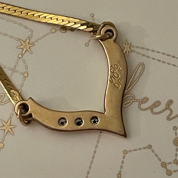 14kt solid yellow gold diamond herringbone chain necklace with box clasp closure - Picture 9 of 9